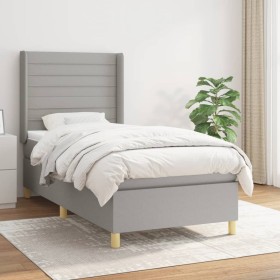 Box spring bed with light gray fabric mattress 90x190 cm by , Beds and slatted bases - Ref: Foro24-3132033, Price: 334,36 €, ...