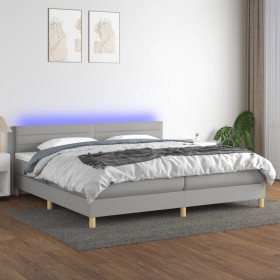 Box spring bed with fabric mattress and light gray LED 200x200 cm by , Beds and slatted bases - Ref: Foro24-3133821, Price: 5...