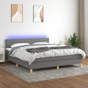 Box spring bed with mattress and LED dark gray fabric 180x200 cm by , Beds and slatted bases - Ref: Foro24-3133814, Price: 52...