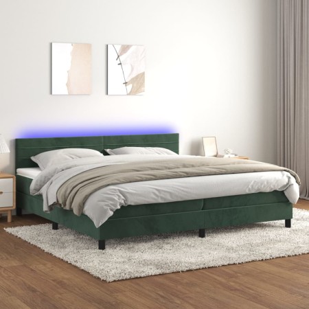 Cama box spring colchón y LED terciopelo verde oscuro 200x200cm de , Camas y somieres - Ref: Foro24-3134486, Precio: 602,69 €...