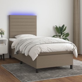 Box spring bed with mattress and LED lights taupe gray fabric 90x200 cm by , Beds and slatted bases - Ref: Foro24-3134929, Pr...