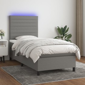 Box spring bed mattress and LED lights dark gray fabric 100x200 cm by , Beds and slatted bases - Ref: Foro24-3134934, Price: ...