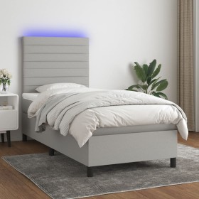 Box spring bed mattress and LED lights light gray fabric 90x190 cm by , Beds and slatted bases - Ref: Foro24-3134917, Price: ...