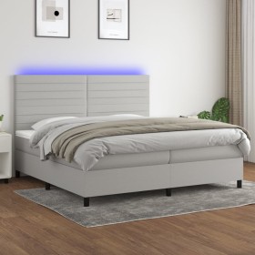 Cama box spring con colchón tela y LED gris claro 200x200 cm de , Camas y somieres - Ref: Foro24-3134981, Precio: 676,99 €, D...