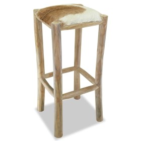 Real Leather and Solid Teak Wood Kitchen Stool by vidaXL, Kitchen stools - Ref: Foro24-244544, Price: 117,99 €, Discount: %