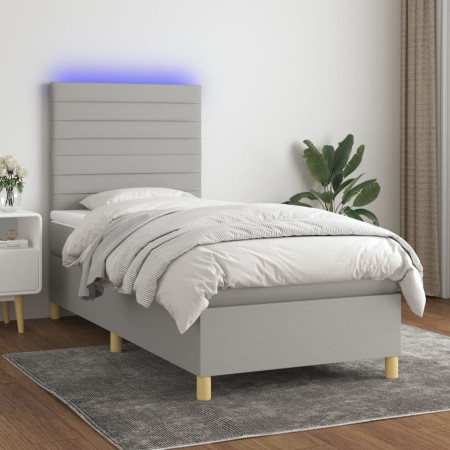 Boxspringbettmatratze und LED-Leuchten aus hellgrauem Stoff 90x190 cm von , Betten und Lattenroste - Ref: Foro24-3135477, Pre...