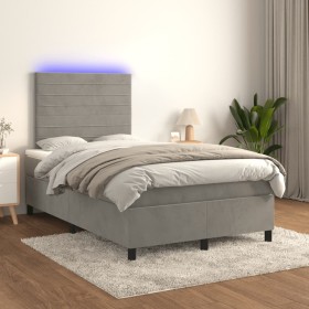 Box spring bed with mattress and LED light gray velvet 120x200 cm by , Beds and slatted bases - Ref: Foro24-3136173, Price: 4...