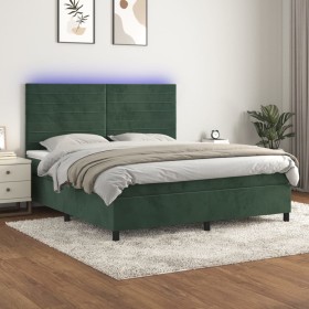 Cama box spring colchón y LED terciopelo verde oscuro 180x200cm de , Camas y somieres - Ref: Foro24-3136200, Precio: 647,02 €...