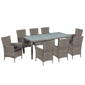 Set de comedor de jardín 9 pzas y cojines ratán sintético gris de vidaXL, Conjuntos de jardín - Ref: Foro24-44070, Precio: 70...