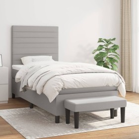 Box spring bed with light gray fabric mattress 90x190 cm by , Beds and slatted bases - Ref: Foro24-3136637, Price: 370,99 €, ...