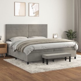 Cama box spring con colchón terciopelo gris claro 200x200 cm de , Camas y somieres - Ref: Foro24-3137923, Precio: 673,10 €, D...