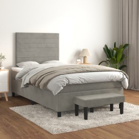 Cama box spring con colchón terciopelo gris claro 120x200 cm de , Camas y somieres - Ref: Foro24-3137893, Precio: 455,54 €, D...