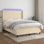 Box spring bed mattress and LED lights cream fabric 140x190 cm by , Beds and slatted bases - Ref: Foro24-3138394, Price: 514,...