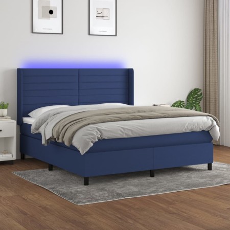 Cama box spring colchón y luces LED tela azul 180x200 cm de , Camas y somieres - Ref: Foro24-3138419, Precio: 647,65 €, Descu...