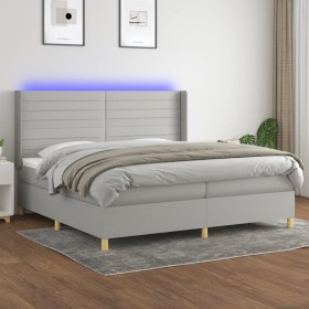 Cama box spring con colchón tela y LED gris claro 200x200 cm de , Camas y somieres - Ref: Foro24-3138981, Precio: 652,18 €, D...