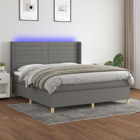 Box spring bed mattress and LED lights dark gray fabric 180x200 cm by , Beds and slatted bases - Ref: Foro24-3138974, Price: ...