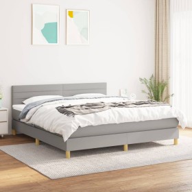 Box spring bed with light gray fabric mattress 180x200 cm by , Beds and slatted bases - Ref: Foro24-3140713, Price: 523,68 €,...