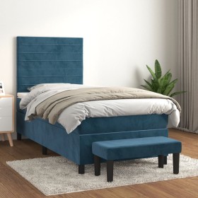 Box spring bed with dark blue velvet mattress 100x200 cm by , Beds and slatted bases - Ref: Foro24-3137891, Price: 388,54 €, ...