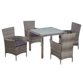 Set de comedor de jardín 5 pzas y cojines ratán sintético gris de vidaXL, Conjuntos de jardín - Ref: Foro24-44072, Precio: 39...