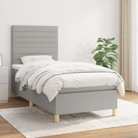 Box spring bed with light gray fabric mattress 90x190 cm by , Beds and slatted bases - Ref: Foro24-3142377, Price: 323,20 €, ...