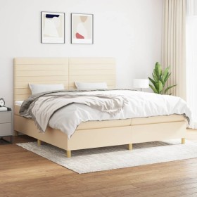 Cama box spring con colchón tela color crema 200x200 cm de , Camas y somieres - Ref: Foro24-3142446, Precio: 660,41 €, Descue...