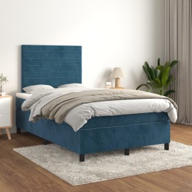 Box spring bed with dark blue velvet mattress 120x200 cm by , Beds and slatted bases - Ref: Foro24-3143077, Price: 447,92 €, ...