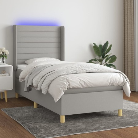 Box spring bed mattress and LED lights light gray fabric 90x190 cm by , Beds and slatted bases - Ref: Foro24-3138917, Price: ...