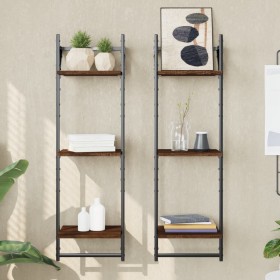 Wall shelves 3 levels bars 2 units brown oak 30x25x100 cm by , Shelves and shelves - Ref: Foro24-836262, Price: 27,99 €, Disc...