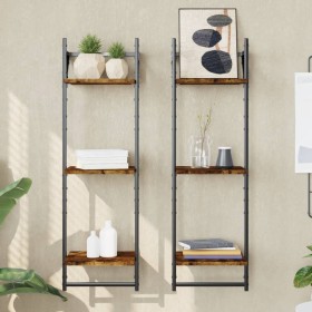 Wall shelves 3 levels bars 2 units smoked oak 30x25x100cm by , Shelves and shelves - Ref: Foro24-836260, Price: 26,70 €, Disc...