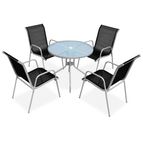 Juego de comedor de jardín 5 piezas de acero negro de vidaXL, Conjuntos de jardín - Ref: Foro24-43317, Precio: 177,36 €, Desc...