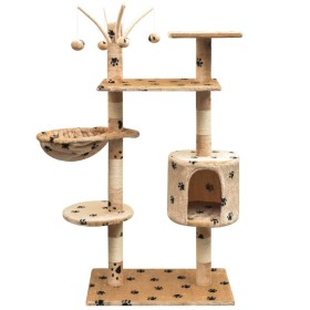 Cat scratching post, 125cm tall, beige with paw prints, made of sisal. by vidaXL, Cat furniture - Ref: Foro24-170483, Price: ...