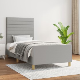 Light gray fabric bed frame with headboard 100x200 cm by , Beds and slatted bases - Ref: Foro24-3125114, Price: 157,34 €, Dis...