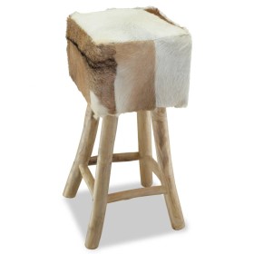 Real Leather and Solid Teak Wood Kitchen Stool by vidaXL, Kitchen stools - Ref: Foro24-244543, Price: 112,43 €, Discount: %