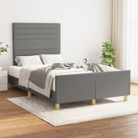 Bed frame with headboard in dark gray fabric 120x200 cm by , Beds and slatted bases - Ref: Foro24-3125123, Price: 165,23 €, D...