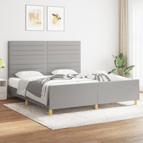 Bed frame with headboard light gray fabric 180x200 cm by , Beds and slatted bases - Ref: Foro24-3125154, Price: 220,06 €, Dis...