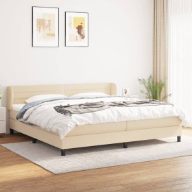 Cama box spring con colchón tela color crema 200x200 cm de , Camas y somieres - Ref: Foro24-3126354, Precio: 586,99 €, Descue...