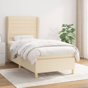 Cama box spring con colchón tela color crema 100x200 cm de , Camas y somieres - Ref: Foro24-3128586, Precio: 401,79 €, Descue...