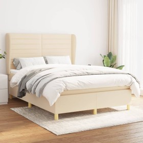 Cama box spring con colchón tela color crema 140x190 cm de , Camas y somieres - Ref: Foro24-3128602, Precio: 520,99 €, Descue...