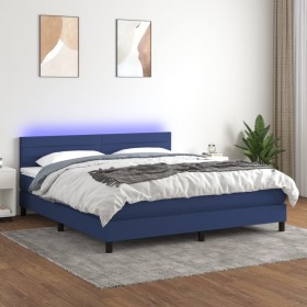 Cama box spring colchón y luces LED tela azul 180x200 cm de , Camas y somieres - Ref: Foro24-3133259, Precio: 502,99 €, Descu...