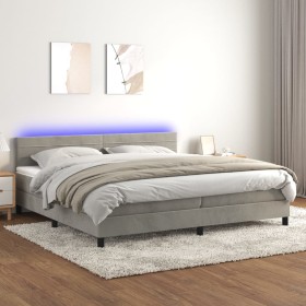 Cama box spring colchón y LED terciopelo gris claro 200x200 cm de , Camas y somieres - Ref: Foro24-3134483, Precio: 564,38 €,...