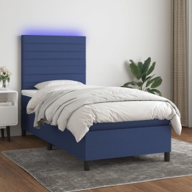 Cama box spring colchón y luces LED tela azul 90x200 cm de , Camas y somieres - Ref: Foro24-3134931, Precio: 317,99 €, Descue...