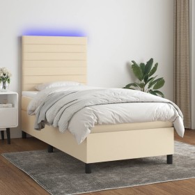 Box spring bed mattress and LED lights cream fabric 100x200 cm by , Beds and slatted bases - Ref: Foro24-3134938, Price: 406,...