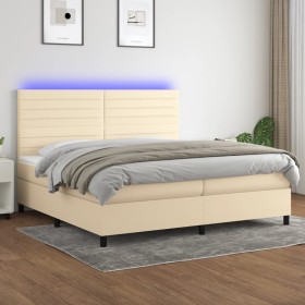 Cama box spring colchón y luces LED tela crema 200x200 cm de , Camas y somieres - Ref: Foro24-3134986, Precio: 665,99 €, Desc...