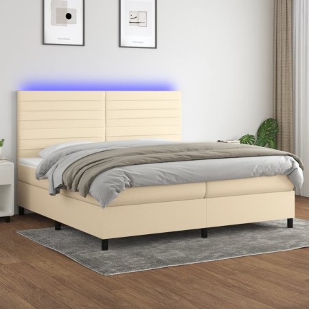 Cama box spring colchón y luces LED tela crema 200x200 cm de , Camas y somieres - Ref: Foro24-3134986, Precio: 707,87 €, Desc...