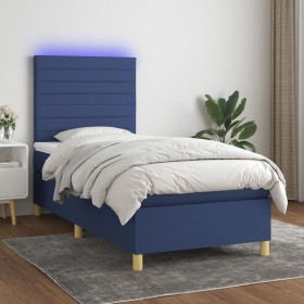 Box spring bed mattress and LED lights blue fabric 90x200 cm by , Beds and slatted bases - Ref: Foro24-3135491, Price: 344,18...