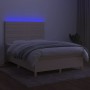 Cama box spring colchón y luces LED tela crema 140x190 cm de , Camas y somieres - Ref: Foro24-3135514, Precio: 528,55 €, Desc...