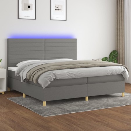 Cama box spring colchón y luces LED tela gris claro 200x200 cm de , Camas y somieres - Ref: Foro24-3135542, Precio: 669,80 €,...