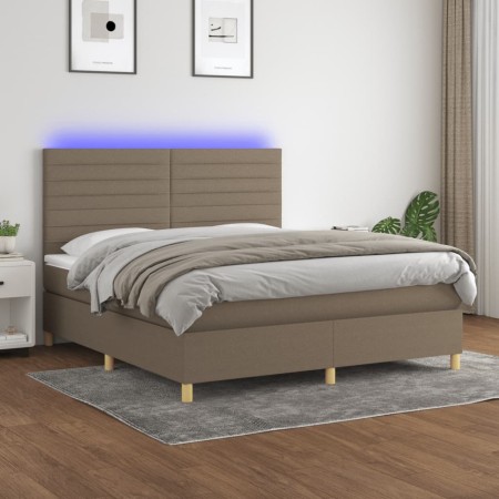 Boxspringbett mit Matratze und LED-Leuchten taupegrauer Stoff 180x200 cm von , Betten und Lattenroste - Ref: Foro24-3135537, ...