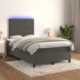 Box spring bed with mattress and LED dark gray velvet 120x200 cm by , Beds and slatted bases - Ref: Foro24-3136174, Price: 42...