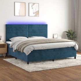 Cama box spring colchón y LED terciopelo azul oscuro 200x200 cm de , Camas y somieres - Ref: Foro24-3136207, Precio: 663,99 €...